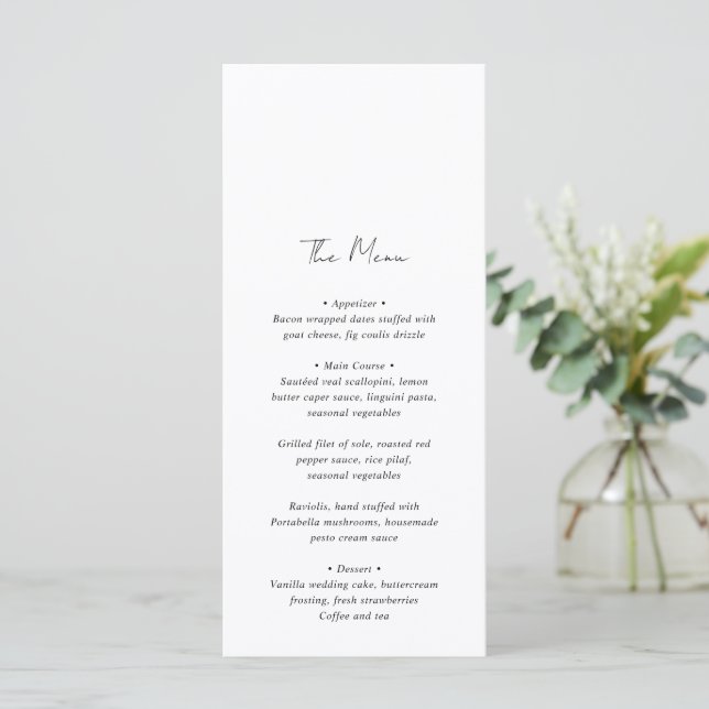 Menu Casamento Minimalista Preto e Branco Moderno (Em pé/Frente)