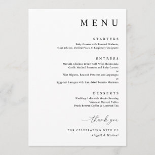 Menu Casamento Minimalista Preto e Branco Moderno