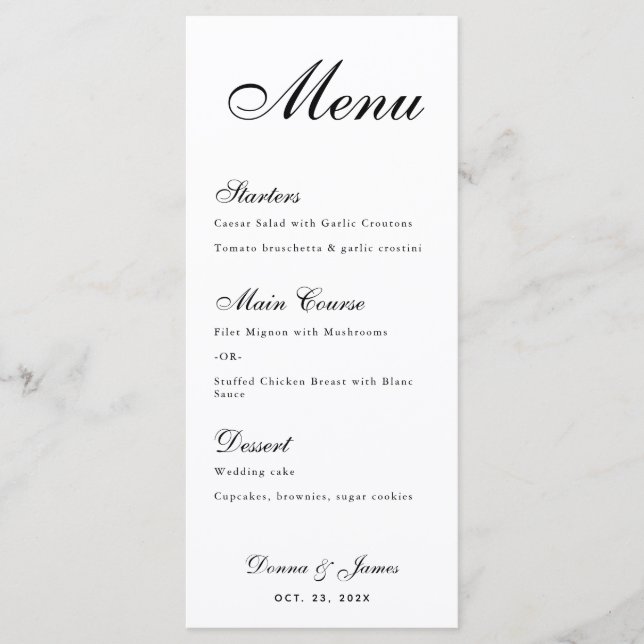 Menu Casamento Minimalista - Preto e Branco Simple (Frente)