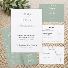 Menu Casamento Minimalista Sage Reverso | QR Code Elega