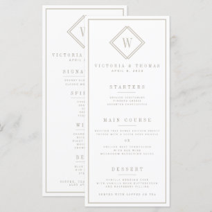 Menu Casamento Mínimo Branco/Beige Duplo Lado