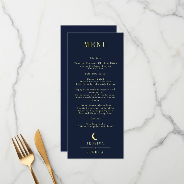 Menu Casamento Mínimo Celestial do Crescente Celeste da (Frente/Verso In Situ)