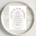 Menu Casamento Mínimo de Arch Moderno<br><div class="desc">Menu moderno e humorístico de casamento,  com "Coma Bebida e Seja Casado" em tipografia elegante de serifa,  seu menu em uma armação elegante e seus nomes e data de casamento em simples tipografia.</div>