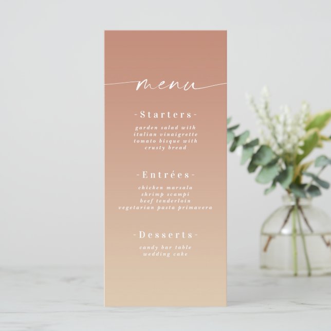 Menu Casamento Mínimo de Ombre Amarelo Dourado e Terra  (Em pé/Frente)