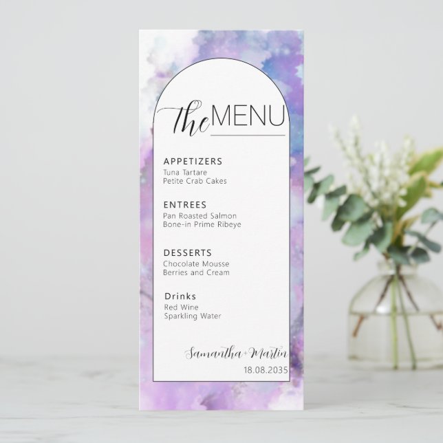 Menu Casamento Mínimo de Script Watercolor (Em pé/Frente)