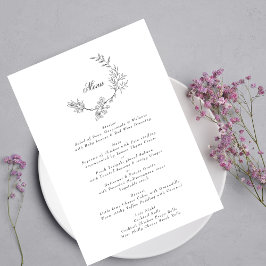 Menu Casamento Mínimo do Monograma Floral de Wreath Ele