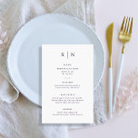 Menu Casamento Mínimo e Branco Chic e Púrpura<br><div class="desc">Estes elegantes e modernos cartões de cardápio de casamento ou cartões de menu de ensaio jantados apresentam um simples design de texto branco e roxo que exumenta o estilo minimalista. Adicione suas iniciais ou monograma para torná-las completamente suas.</div>