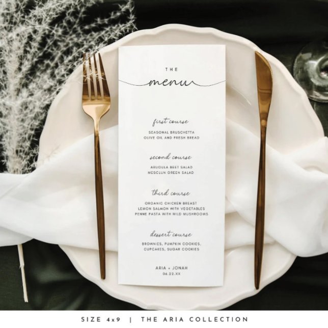 Menu Casamento Mínimo e Chic Black and White (Minimalist Wedding Menu Template Modern Script Wedding Dinner Menu Printable Digital Download)