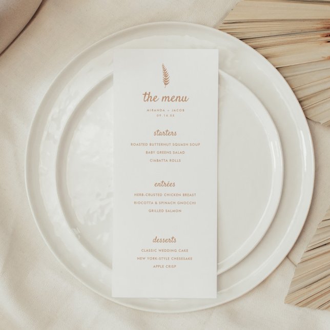 Menu Casamento Mínimo Moderno de Beige Palm Leaf (Criador carregado)