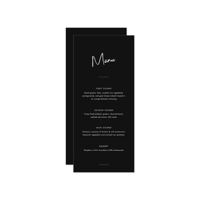 Menu Casamento Mínimo Moderno de Script Preto (Frente/Verso In Situ)