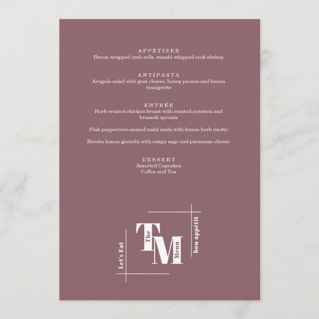 Menu Casamento Mínimo Roxo Púrpura Moderno - Chic Obrig (Frente)