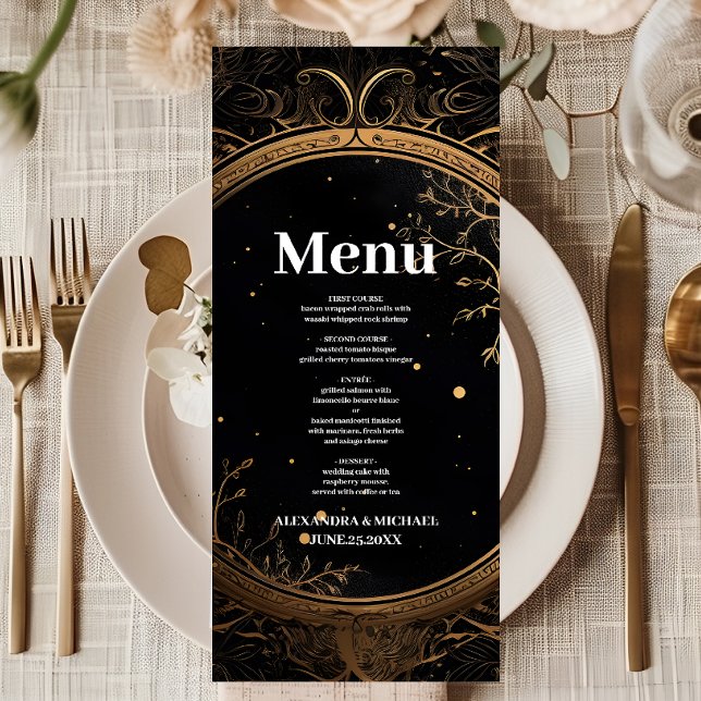 Menu Casamento Místico Celestial Negro e Dourado (Criador carregado)