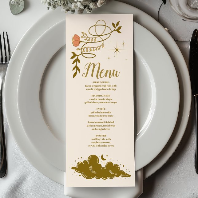 Menu Casamento Místico Dourado Vintage (Criador carregado)