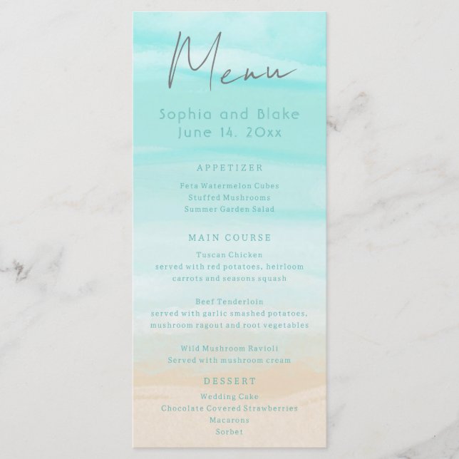Menu Casamento Moderno Abstrato na Praia (Frente)