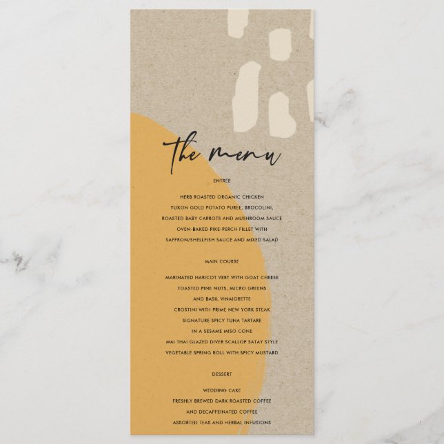 MENU CASAMENTO MODERNO ABSTRATO SOFT ORANGE RUST KRAFT (Frente)