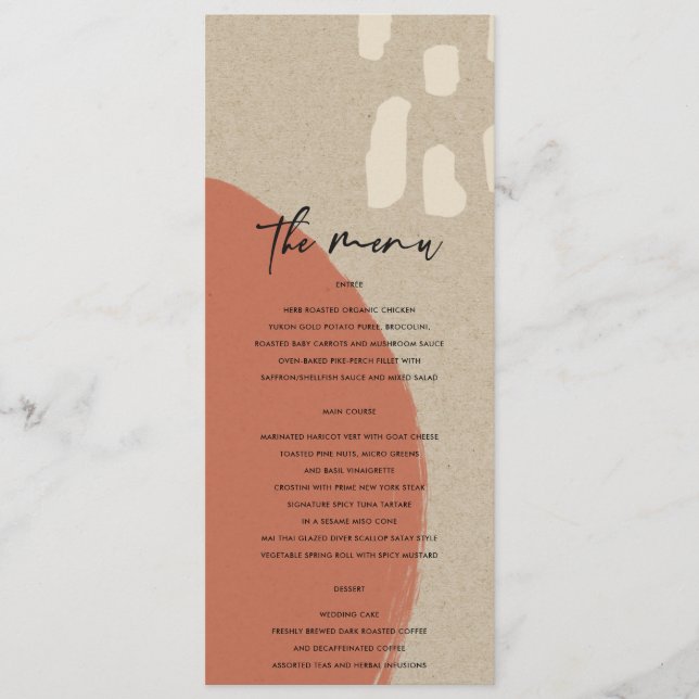 MENU CASAMENTO MODERNO ABSTRATO TERRACOTTA RED KRAFT (Frente)