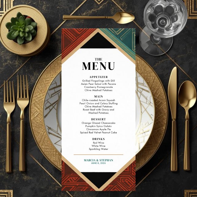 Menu Casamento Moderno Art Deco Quadro Geométrico de Di (Art Deco Style Menu Card)