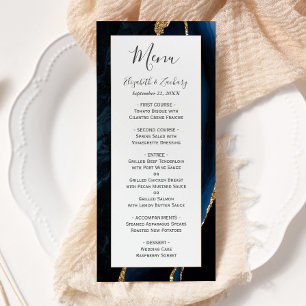Menu Casamento Moderno Azul Naval Ágata Dourada