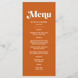 Menu Casamento Moderno Boho Retro Laranja Queimado