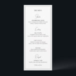 Menu Casamento Moderno Branco e Negro<br><div class="desc">Menu de casamento moderno com um design simples,  mas elegante,  com os cabeçalhos em uma fonte de texto contemporânea junto com o menu cercado por uma borda. As costas têm o monograma inicial junto com a data do casamento.</div>