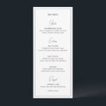 Menu Casamento Moderno Branco e Negro<br><div class="desc">Menu de casamento moderno com um design simples,  mas elegante,  com os cabeçalhos em uma fonte de texto contemporânea junto com o menu cercado por uma borda. As costas têm o monograma inicial junto com a data do casamento.</div>