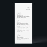 Menu Casamento Moderno Branco e Negro Limpo<br><div class="desc">Menus modernos de casamento com um design simples,  mas elegante,  com fontes de serif e script.</div>