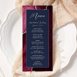 Menu Casamento Moderno Burgundy Prata Ágata Azul Marinh