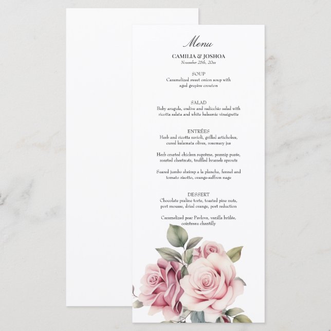 Menu Casamento Moderno Chic Elegante Romântico Rosa (Frente/Verso)