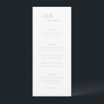 Menu Casamento Moderno Chic Lilac<br><div class="desc">Menu de casamento moderno com um design simples com "NOSSO menu" em uma combinação de um roteiro elegante com uma fonte moderna sans serif. As costas têm sua foto,  nomes e data de casamento.</div>