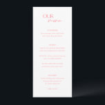 Menu Casamento Moderno Chic Pink<br><div class="desc">Menu de casamento moderno com um design simples com "NOSSO menu" em uma combinação de um roteiro elegante com uma fonte moderna sans serif. As costas têm sua foto,  nomes e data de casamento.</div>