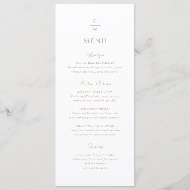 Menu Casamento Moderno Clássico com Monograma em Ouro V (Frente)