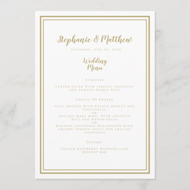 Menu Casamento Moderno Clássico Simples Dourado Elegant (Frente)
