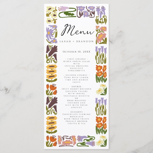 Menu Casamento Moderno Colorido Boho Chic (Frente)