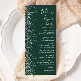 Menu Casamento Moderno com Borda de Brilho Prateado em 