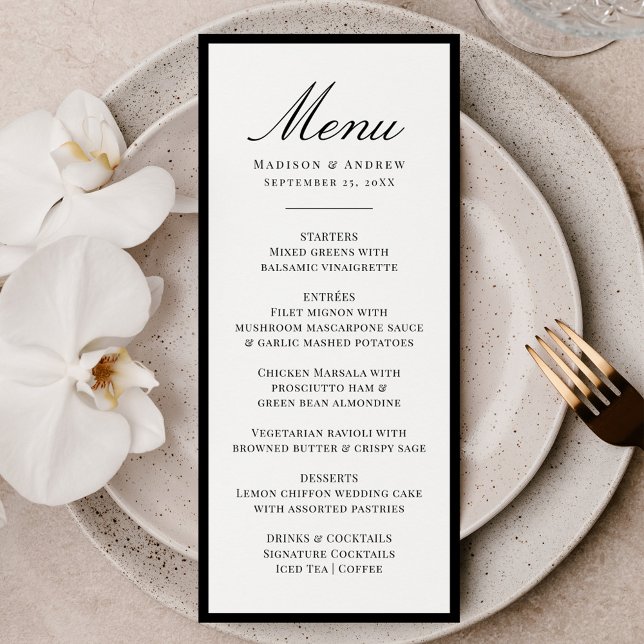 Menu Casamento Moderno com Borda Preta (Criador carregado)
