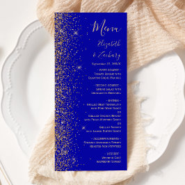 Menu Casamento Moderno com Brilho Azul Royal Dourado na