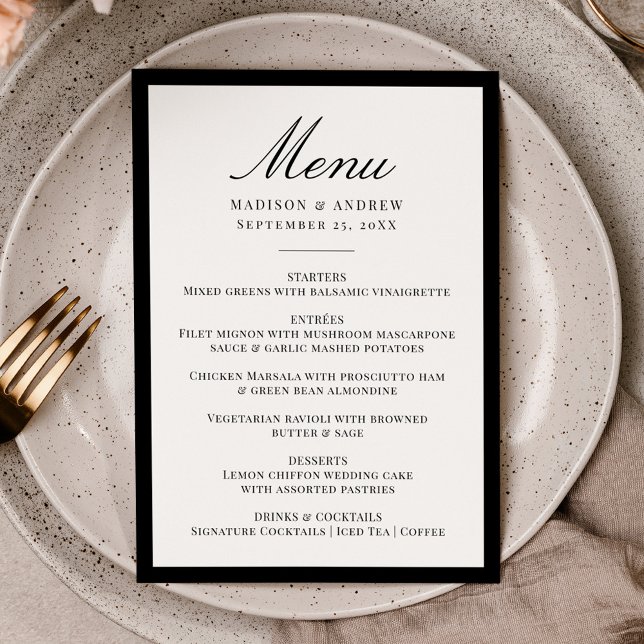 Menu Casamento Moderno com Moldura Preta (Criador carregado)