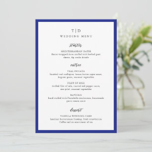 Menu Casamento Moderno com Monograma Azul Real Elegante
