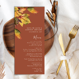 Menu Casamento Moderno da Folhagem de outono de Brown E