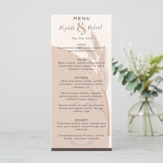 Menu Casamento Moderno de Boho Pampas Grass (Em pé/Frente)