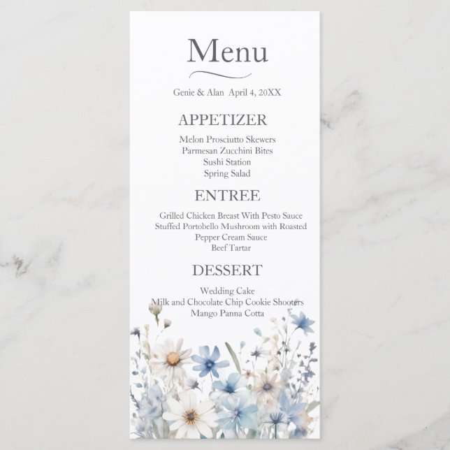 Menu Casamento Moderno de Flores Selvagens (Frente)