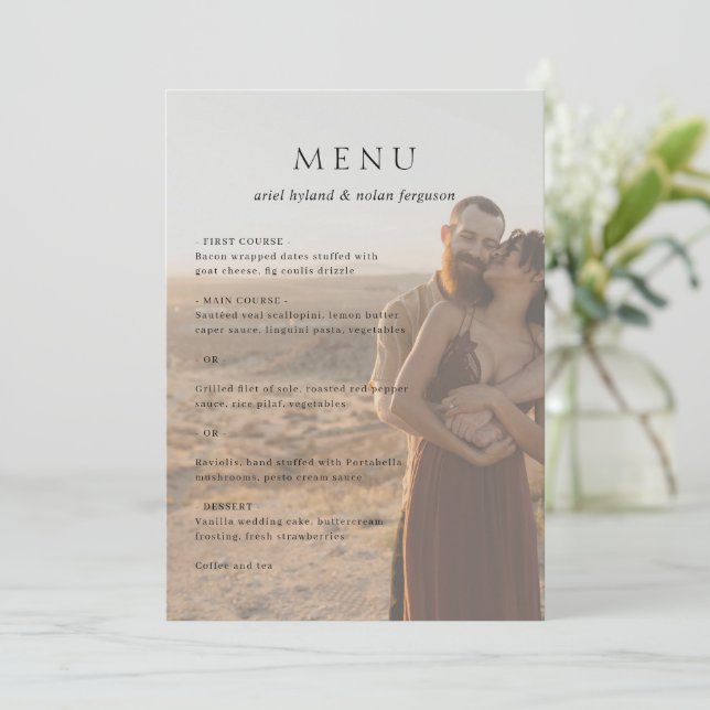 Menu Casamento Moderno de Foto Limpo (Em pé/Frente)
