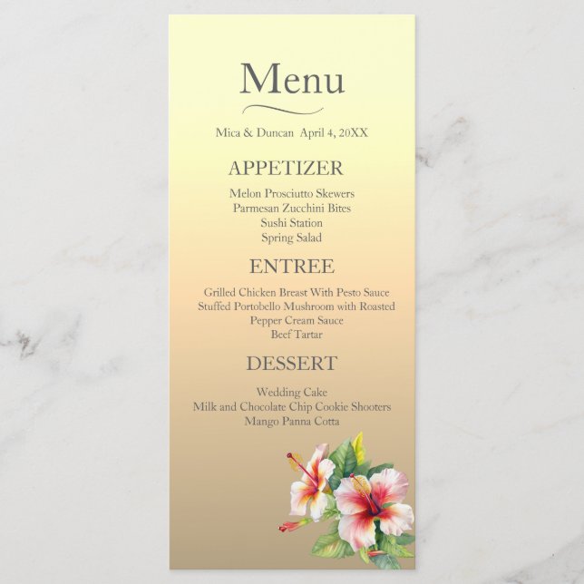 Menu Casamento Moderno de Hibiscus (Frente)
