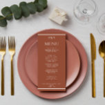 Menu Casamento Moderno de Orange Terracotta Monograma Q<br><div class="desc">Um menu de janto de terracotta de casamento chic elegante e azul marinho e branco. Que apresenta modelo design de chic de fundo laranja queimado e tipografia branca. E monograma ou iniciais no topo e listras brancas no fundo e no topo.</div>