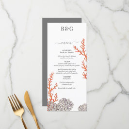 Menu Casamento Moderno de Praia de Coral Watercolor