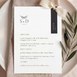 Menu Casamento Moderno de Preto e Branco Monograma