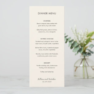 Menu Casamento Moderno de Script Contemporâneo de Creme