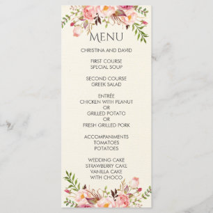 Menu Casamento Moderno de Watercolor Floral Boho Românt