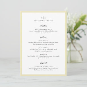 Menu Casamento Moderno do Monograma Amarelo de Manteiga