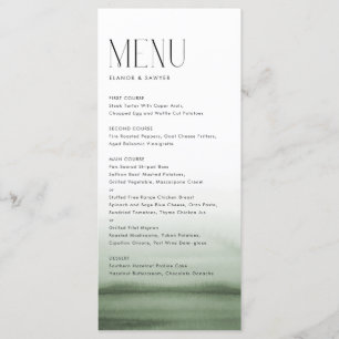 Menu Casamento Moderno do Ombre Verde Watercolor